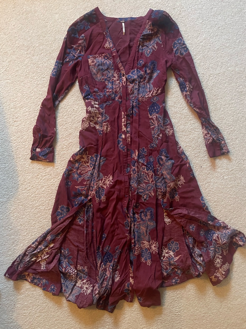 Free People Burgundy Floral Midi Dress